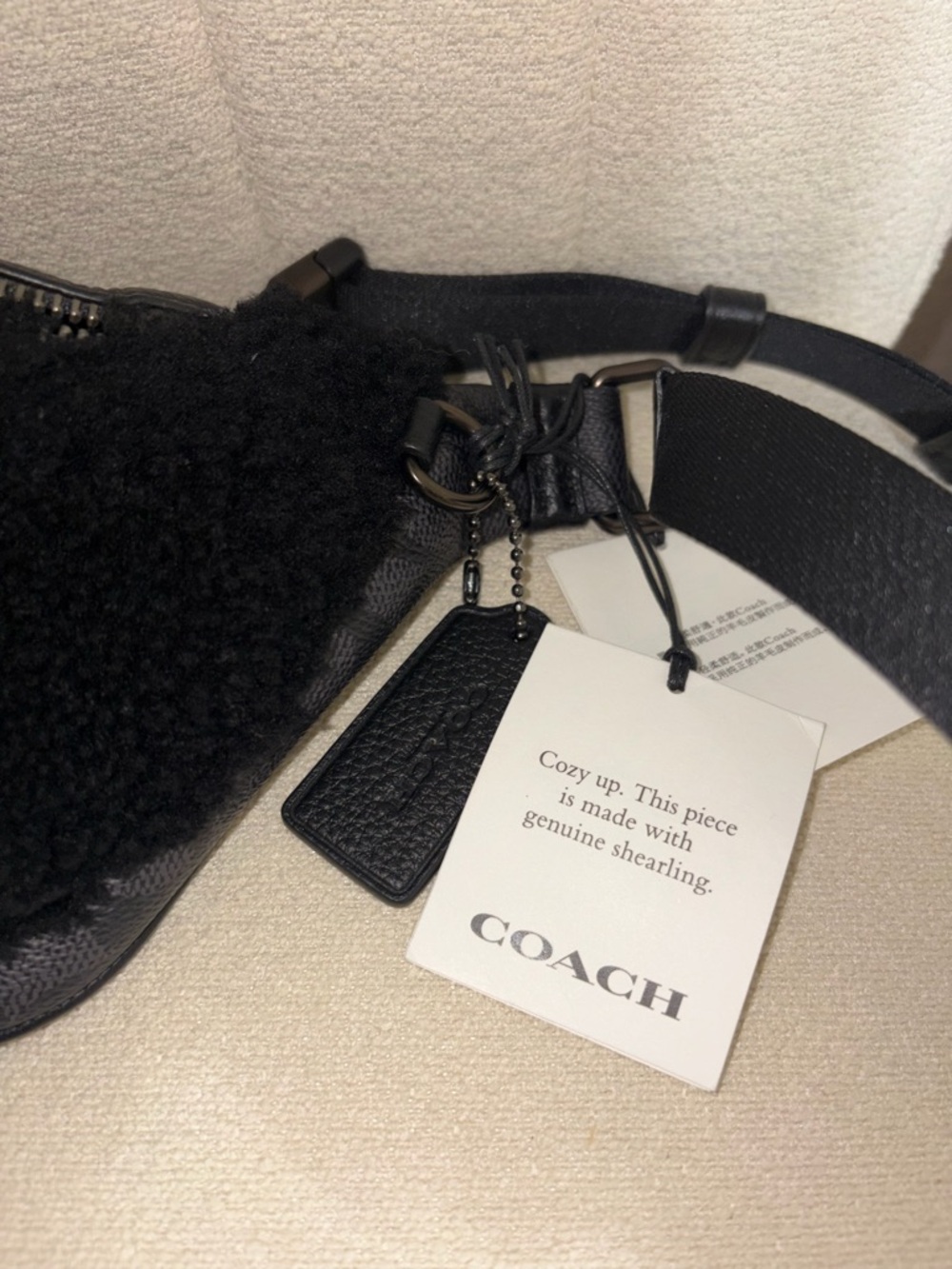 NWT Coach Warren Mini Belt Bag Shearling Signature Canvas CY884 Charcoal Black - Picture 4 of 8